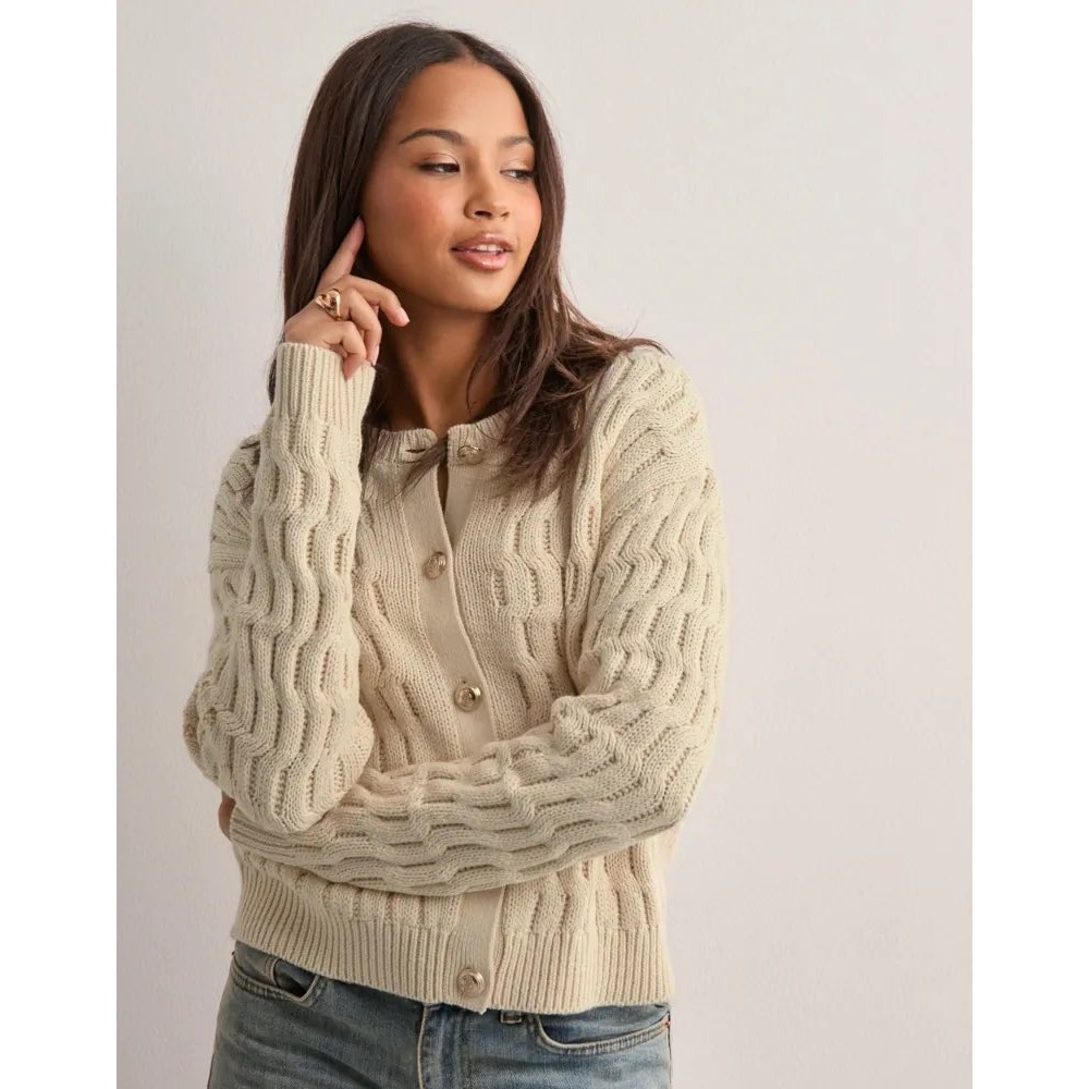 Vero Moda Maisie Cardigan Size XS Cream Cable Knit Gold Button Preppy Old Money